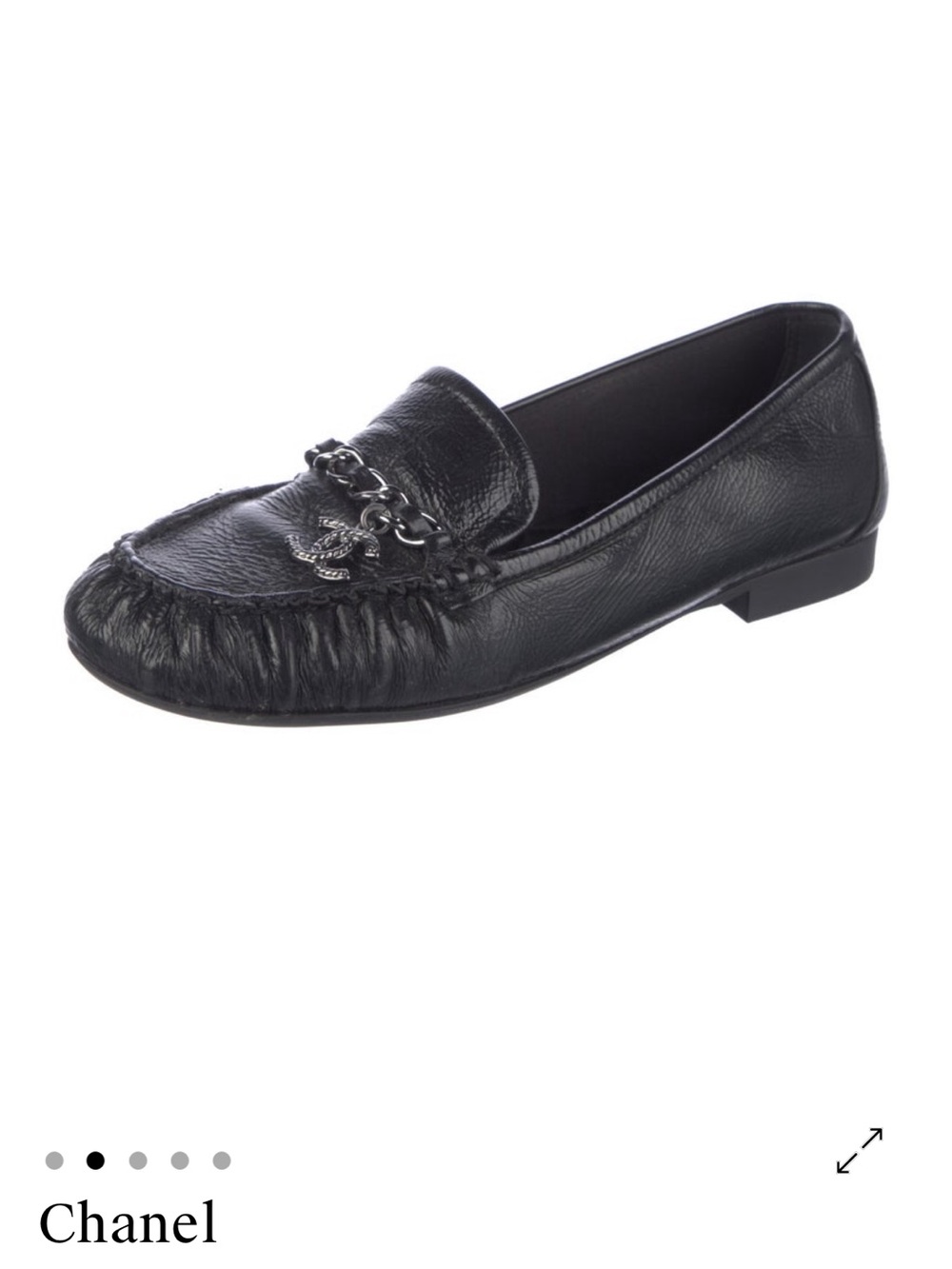 CHANEL Black Leather Chain-Detail Loafer - Picture 2 of 6